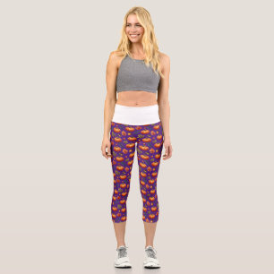 Autumn Fall Leaves And Pumpkin Seamless Pattern Capri Leggings