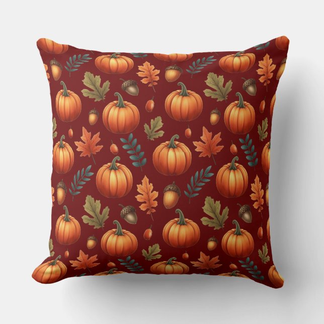 Autumn Fall Leaves And Pumpkin Seamless Pattern Cushion (Front)