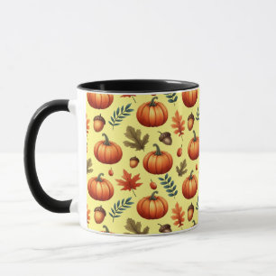 Autumn Fall Leaves And Pumpkin Seamless Pattern Mug