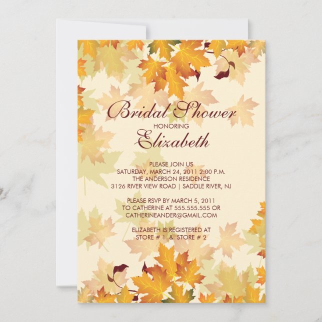 Autumn Fall Leaves Bridal Shower Invitation (Front)