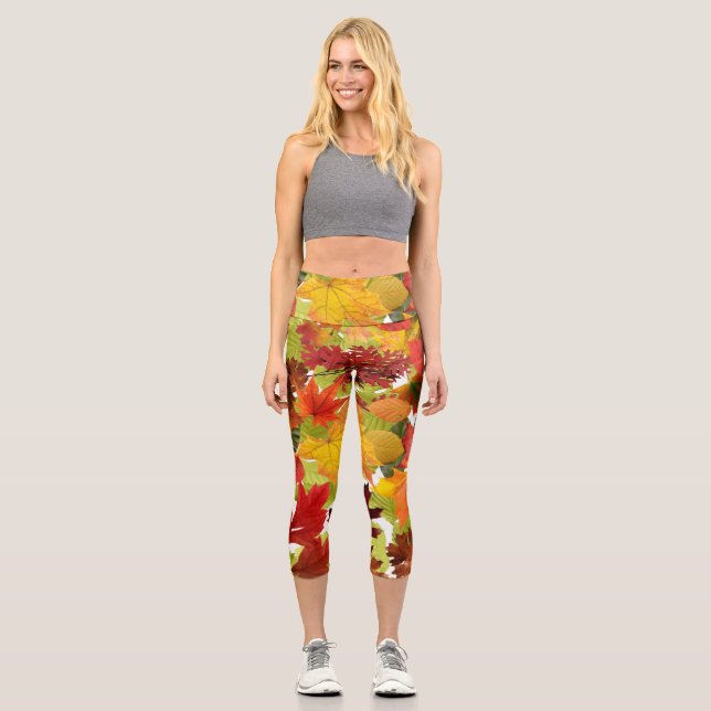 Autumn Fall Leaves Capri Leggings (Front)