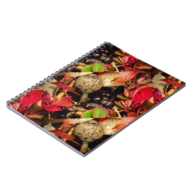 Autumn Fall leaves, chestnuts, mushrooms photo Notebook (Left Side)