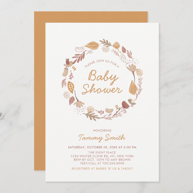 Autumn/Fall Leaves Cute Baby Shower Invitation (Front/Back)