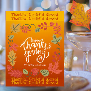 Autumn Fall Leaves Cute Modern Happy Thanksgiving Postcard