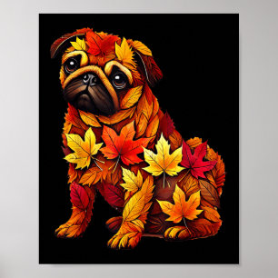 Autumn Fall Leaves Dog Pug Nature Men Women Kids Poster