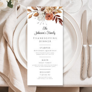 Autumn Fall Leaves Family Thanksgiving Dinner Menu