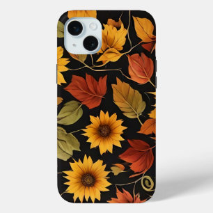 Autumn fall leaves flowers floral burnt orange iPhone 15 mini case