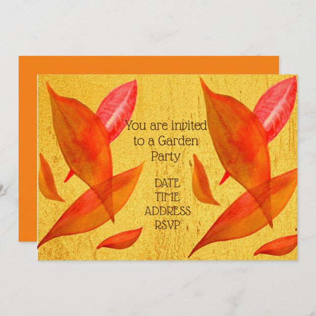 Autumn Fall leaves Garden party function Invitation (Front/Back)