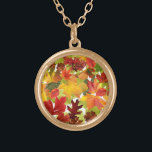 Autumn Fall Leaves Gold Plated Necklace<br><div class="desc">This exquisite digital artwork by Looly Elzayat features a captivating autumn leaves background vector, showcasing the vibrant hues of fall. The intricate design captures the essence of the season, with a harmonious blend of warm colours that evoke a sense of nostalgia and tranquillity. Ideal for various applications, this artwork adds...</div>