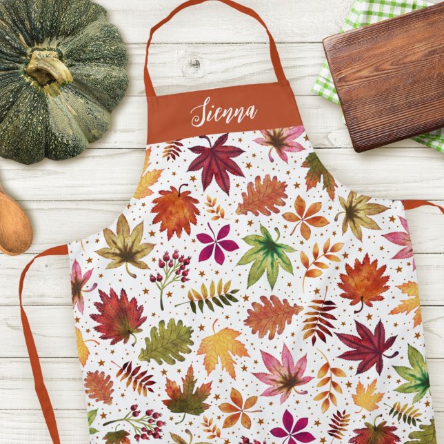 Autumn Fall Leaves Harvest Thanksgiving Name Apron (Autumn Fall Leaves Harvest Thanksgiving Name Apron)