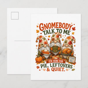 Autumn Fall Leaves Introvert Gnomes Thanksgiving Invitation Postcard
