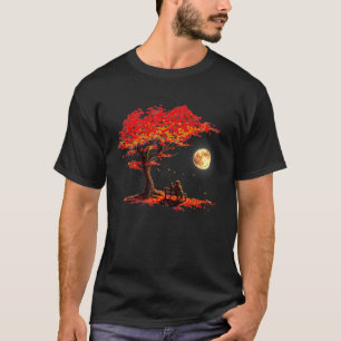 Autumn Fall Leaves Moon Astronaut With Cat Outer S T-Shirt