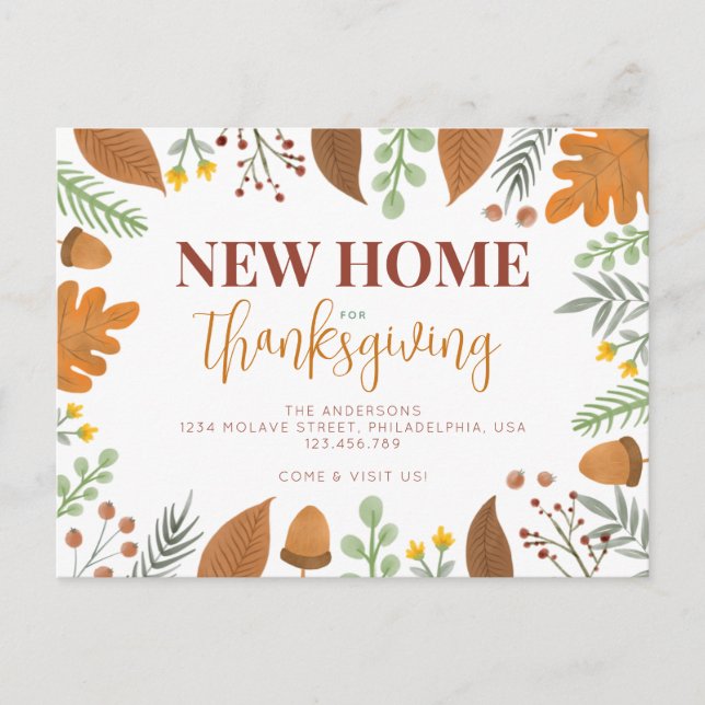 Autumn Fall Leaves New Home For Thanksgiving Announcement Postcard (Front)