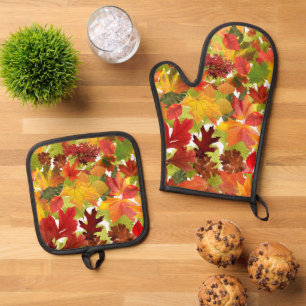 Autumn Fall Leaves Oven Mitt & Pot Holder Set
