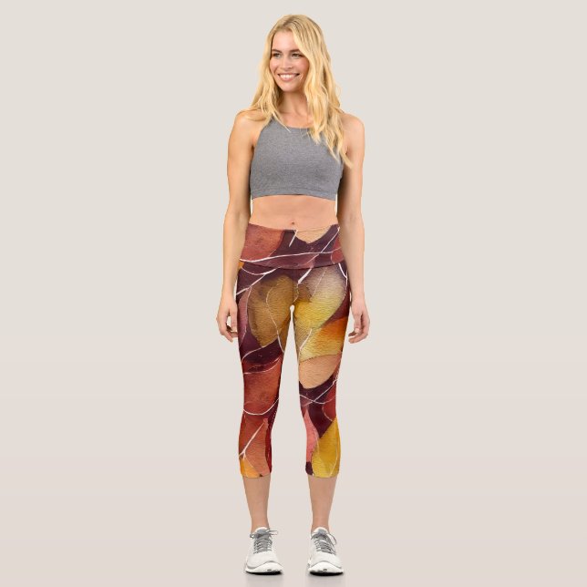 Autumn Fall Leaves Pattern      Capri Leggings (Front)