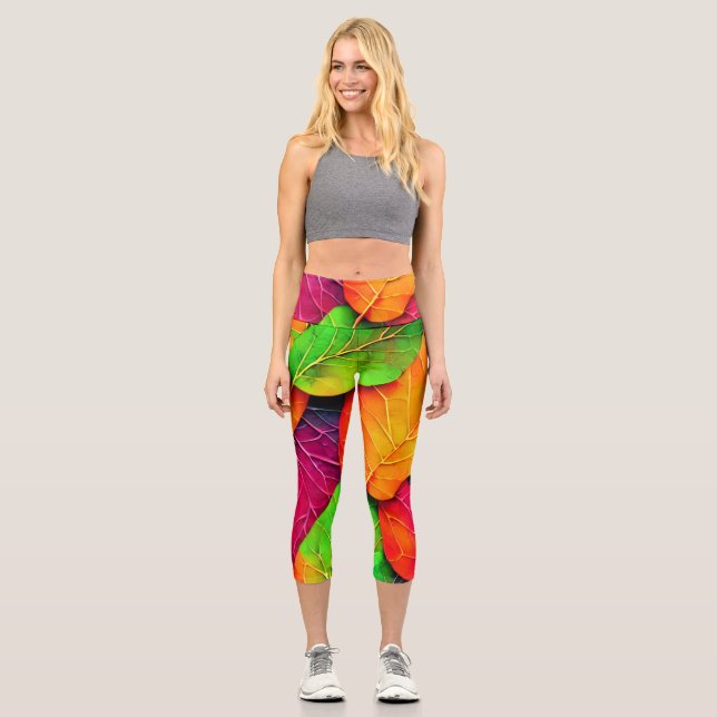 Autumn Fall Leaves Pattern   Capri Leggings (Front)