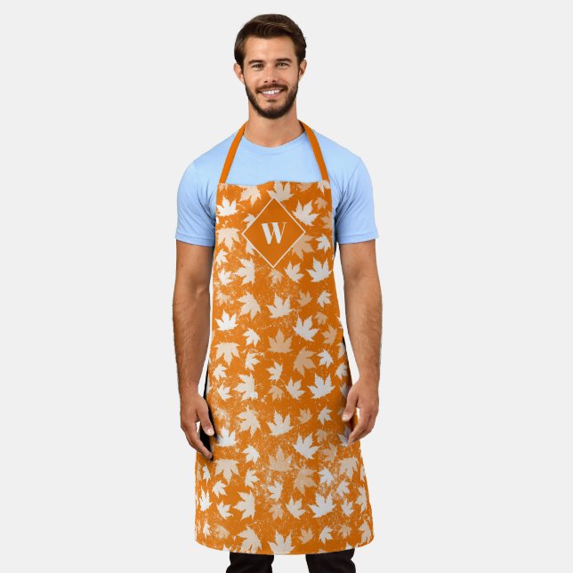 Autumn Fall Leaves Pattern Monogram Apron (Worn)