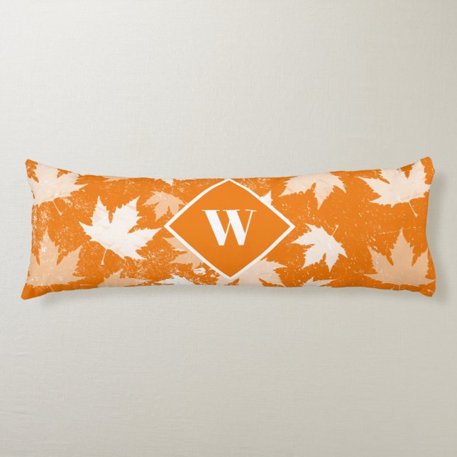 Autumn Fall Leaves Pattern Monogram Body Cushion (Front)