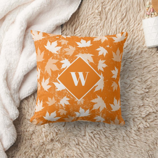 Autumn Fall Leaves Pattern Monogram  Cushion (Blanket)
