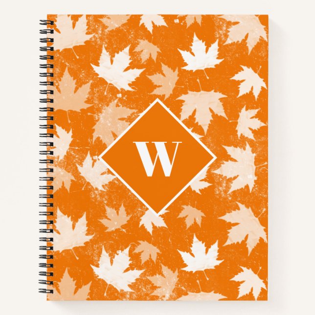 Autumn Fall Leaves Pattern Monogram  Notebook (Front)