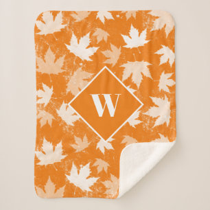 Autumn Fall Leaves Pattern Monogram  Sherpa Blanket