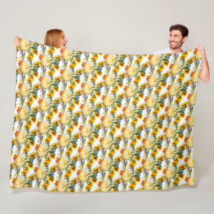 Autumn Fall Leaves Pumpkin and Sunflower Cosy  Fleece Blanket