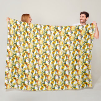 Autumn Fall Leaves Pumpkin and Sunflower Cosy Fleece Blanket