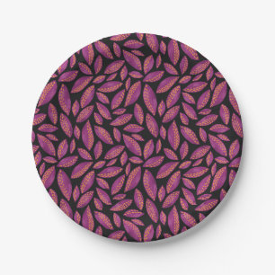 Autumn Fall Leaves Purple & Black Pattern Paper Plate