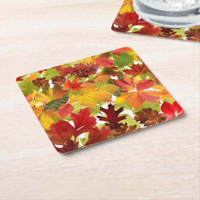 Autumn Fall Leaves Square Paper Coaster (Angled)