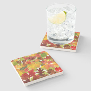 Autumn Fall Leaves Stone Coaster