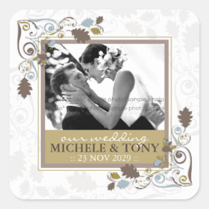 Autumn Fall Leaves Swirls Wedding Photo Sticker