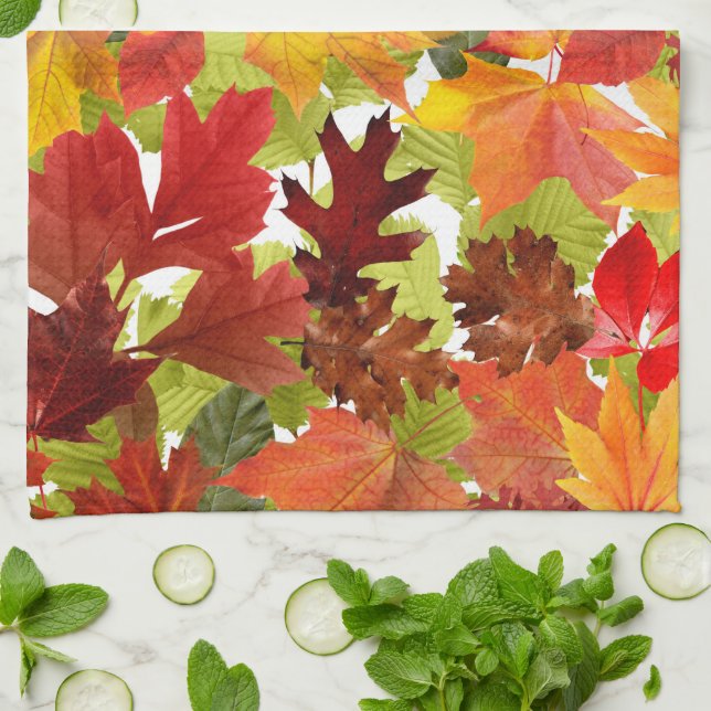 Autumn Fall Leaves Tea Towel (Folded)