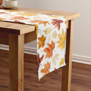 Autumn Fall Leaves Terracotta Brown Boho Pattern  Long Table Runner