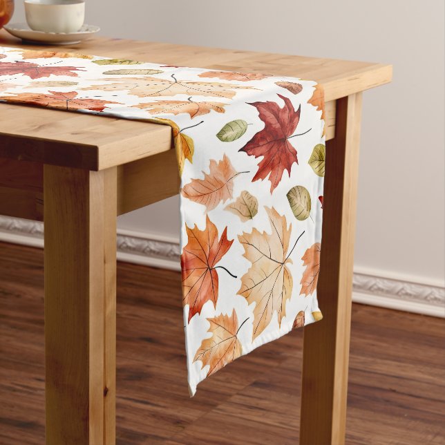 Autumn Fall Leaves Terracotta Brown Boho Pattern  Long Table Runner (In Situ)