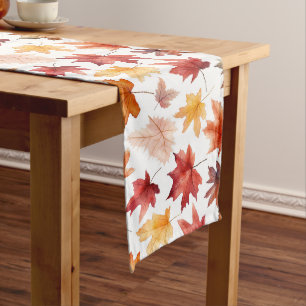 Autumn Fall Leaves Terracotta Brown Boho Pattern Long Table Runner