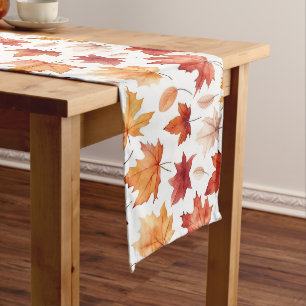 Autumn Fall Leaves Terracotta Brown Boho Pattern Long Table Runner