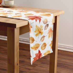 Autumn Fall Leaves Terracotta Brown Boho Pattern  Long Table Runner
