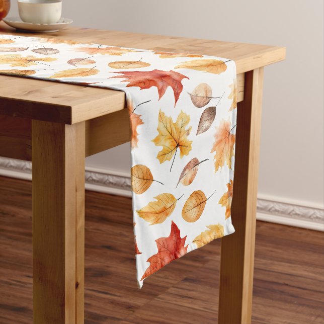 Autumn Fall Leaves Terracotta Brown Boho Pattern  Long Table Runner (In Situ)