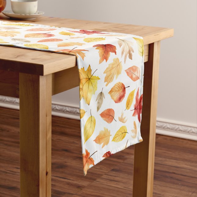 Autumn Fall Leaves Terracotta Brown Boho Pattern  Long Table Runner (In Situ)