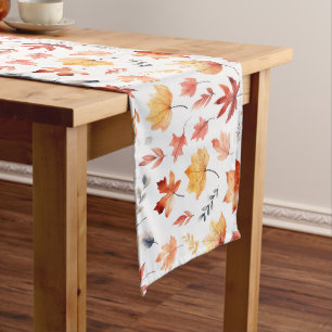 Autumn Fall Leaves Terracotta Brown Boho Pattern Long Table Runner