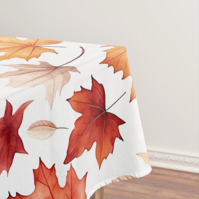 Autumn Fall Leaves Terracotta Brown Boho Pattern  Tablecloth (In Situ)