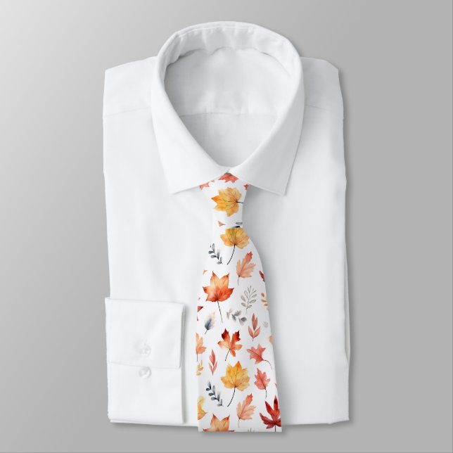 Autumn Fall Leaves Terracotta Brown Boho Pattern  Tie (Tied)