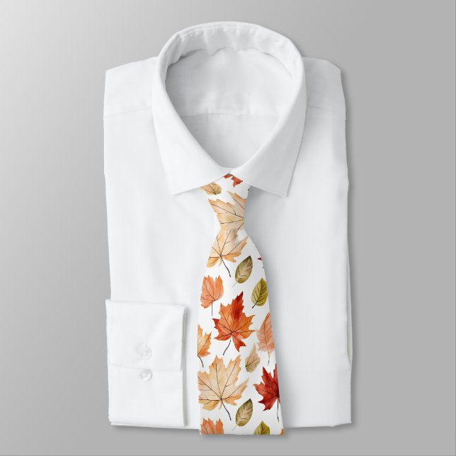 Autumn Fall Leaves Terracotta Brown Boho Pattern  Tie (Tied)