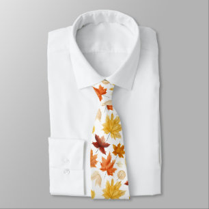 Autumn Fall Leaves Terracotta Brown Boho Pattern Tie
