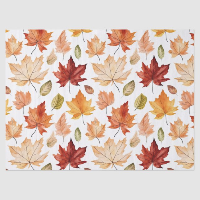 Autumn Fall Leaves Terracotta Brown Boho Pattern  Tissue Paper (Front)