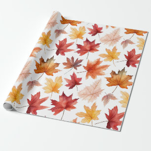 Autumn Fall Leaves Terracotta Brown Boho Pattern Wrapping Paper