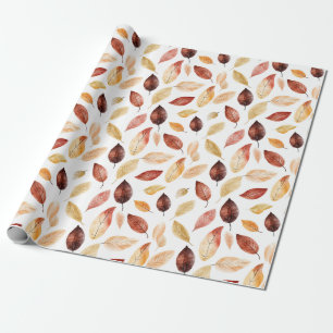 Autumn Fall Leaves Terracotta Brown Boho Pattern Wrapping Paper