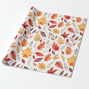 Autumn Fall Leaves Terracotta Brown Boho Pattern  Wrapping Paper