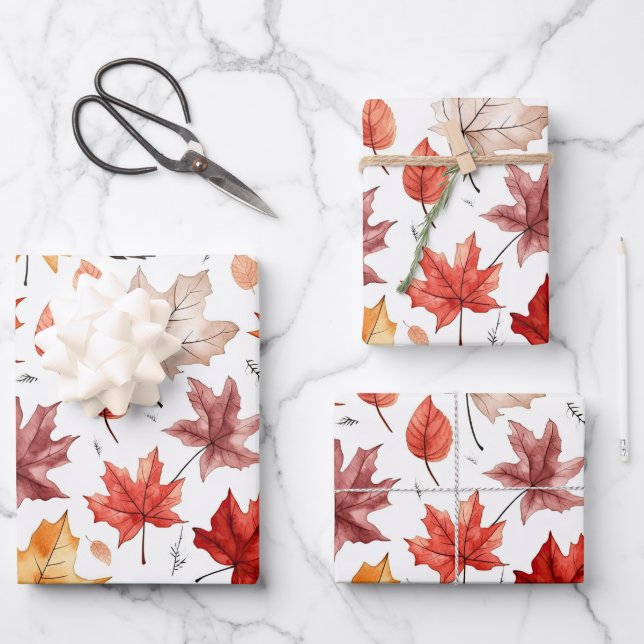 Autumn Fall Leaves Terracotta Brown Boho Pattern  Wrapping Paper Sheet (Front)