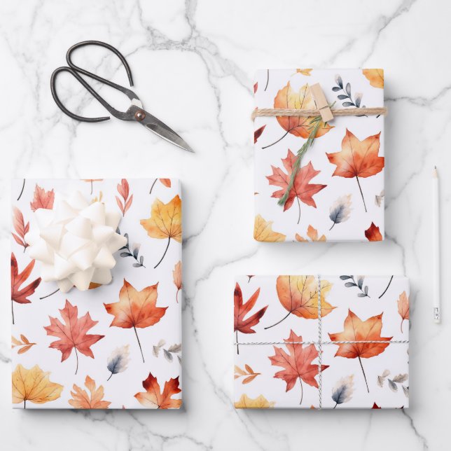 Autumn Fall Leaves Terracotta Brown Boho Pattern  Wrapping Paper Sheet (Front)